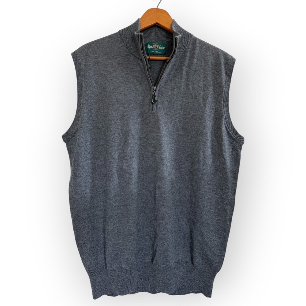 Alan Paine Pure Merino Wool 1/4 Zip‎ Sweater Vest Gray Size 42 EU 50 NWOT